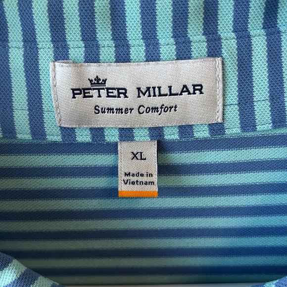 Peter Millar Aqua Blue Striped Polo Shirt XL - Picture 3 of 5